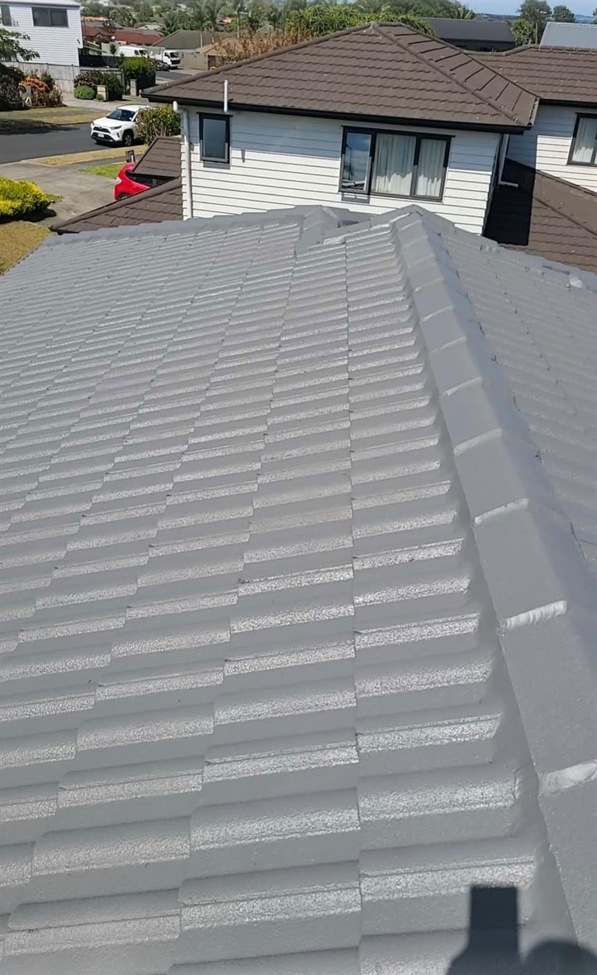 Another view of the completed light grey concrete tile restoration